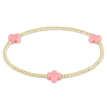 eNewton Signature Cross Gold Pattern 2mm Bead Bracelet - Pink