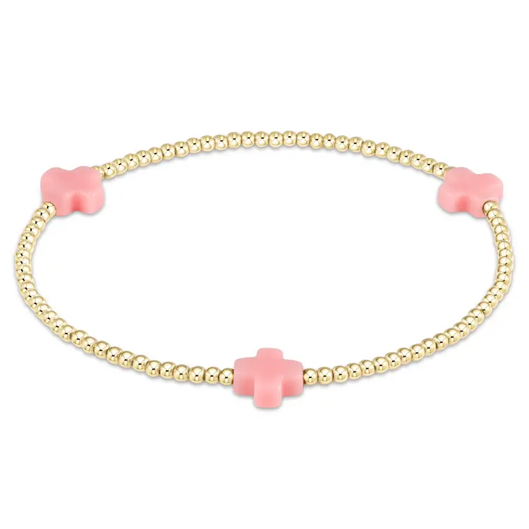 eNewton Signature Cross Gold Pattern 2mm Bead Bracelet - Pink