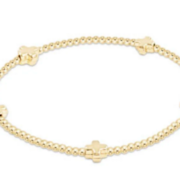 eNewton Signature Cross Small Gold Pattern 2mm Bead Bracelet - Gold