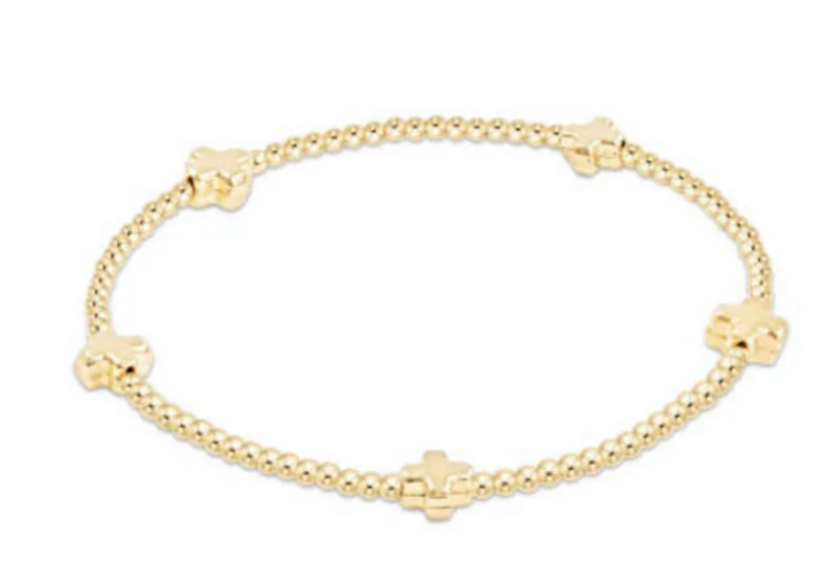 eNewton Signature Cross Small Gold Pattern 2mm Bead Bracelet - Gold