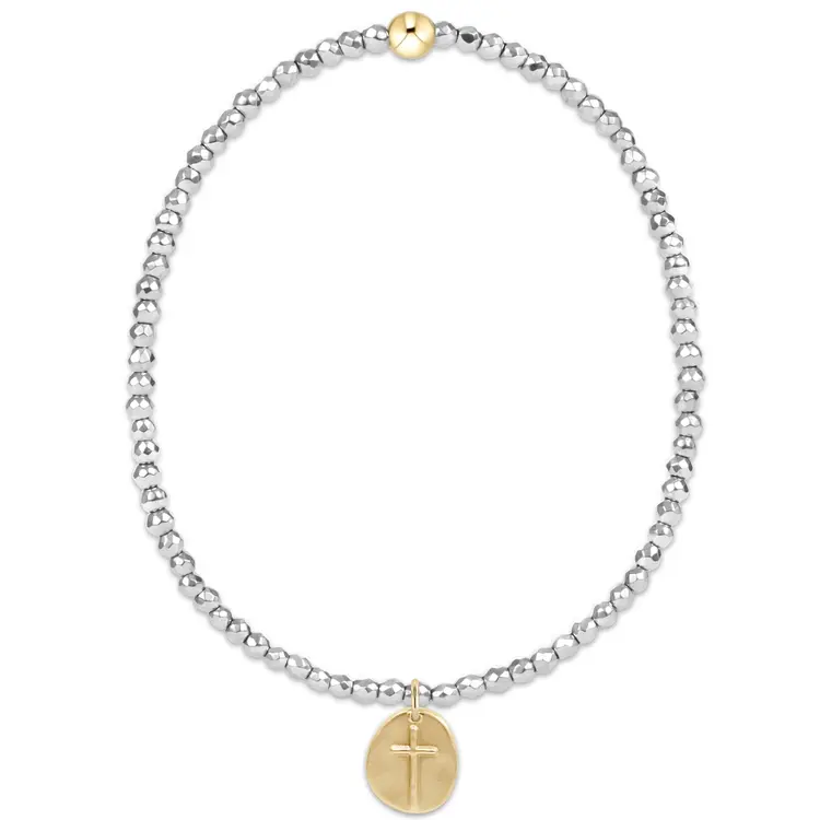 eNewton silver faceted hematite 2mm bead bracelet - inspire small gold charm