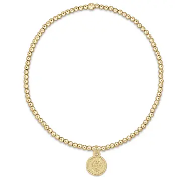 eNewton classic gold 2mm bead bracelet - blessing small gold disc
