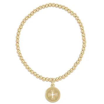 eNewton classic gold 3mm bead bracelet - signature cross gold disc