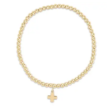 eNewton classic gold 3mm bead bracelet - signature cross gold charm
