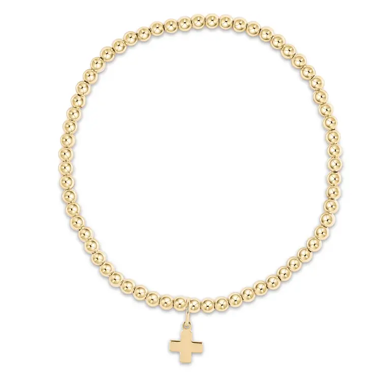 eNewton classic gold 3mm bead bracelet - signature cross gold charm