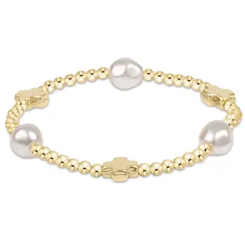 eNewton signature cross admire pearl pattern 3mm bead bracelet - gold