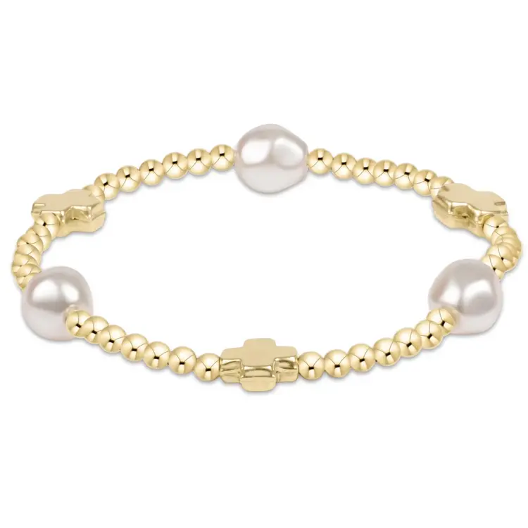 eNewton signature cross admire pearl pattern 3mm bead bracelet - gold