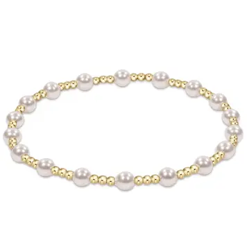 eNewton Classic Gold Sincerity Pattern 4mm Bead Bracelet - Pearl