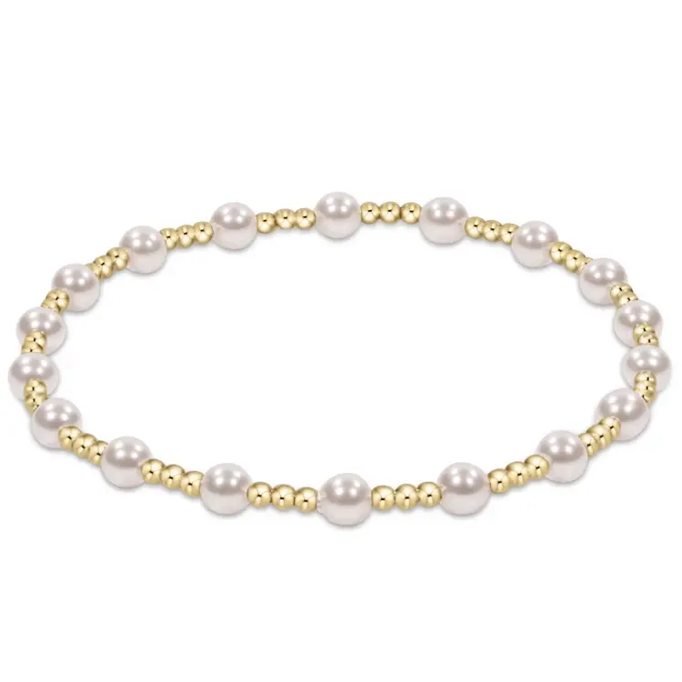 eNewton Classic Gold Sincerity Pattern 4mm Bead Bracelet - Pearl