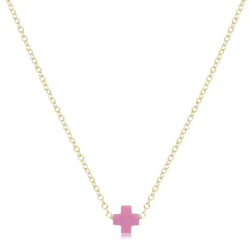 eNewton 16" necklace gold - signature cross small - bright pink