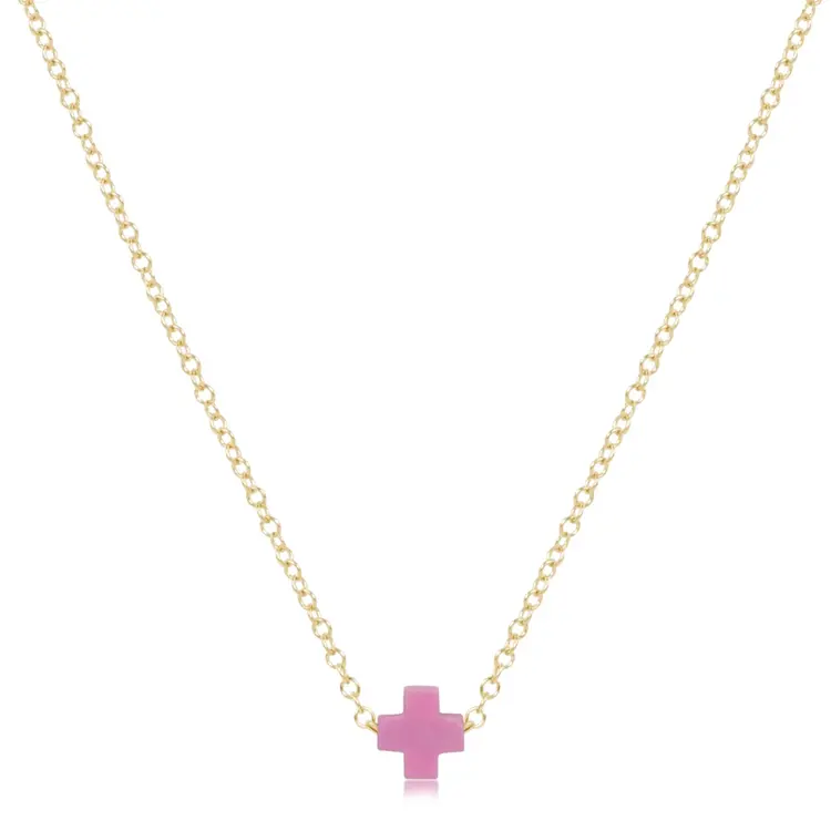 eNewton 16" necklace gold - signature cross small - bright pink