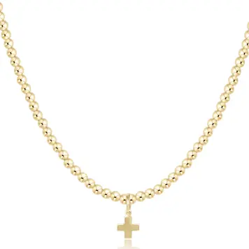 eNewton 15" choker classic gold 3mm bead - signature cross gold charm