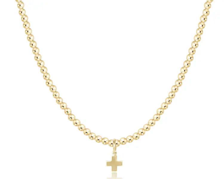 eNewton 15" choker classic gold 3mm bead - signature cross gold charm