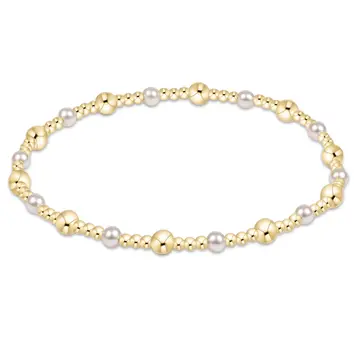 eNewton Classic Gold Sincerity Pattern 4mm Bead Bracelet - Pearl