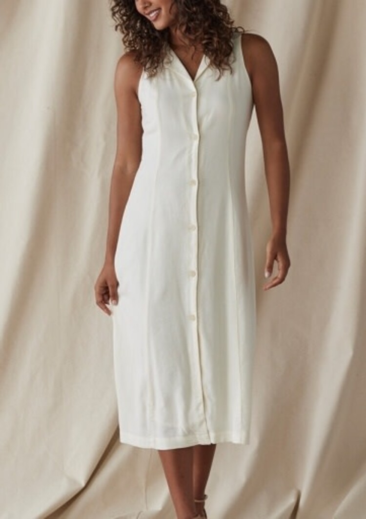 The Normal Brand LEUKOS LINEN-BLEND LAPEL DRESS - M