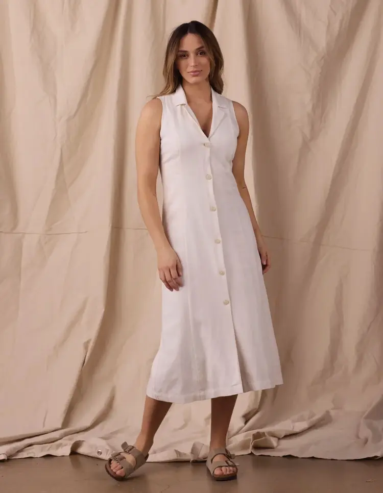 The Normal Brand LEUKOS LINEN-BLEND LAPEL DRESS - M