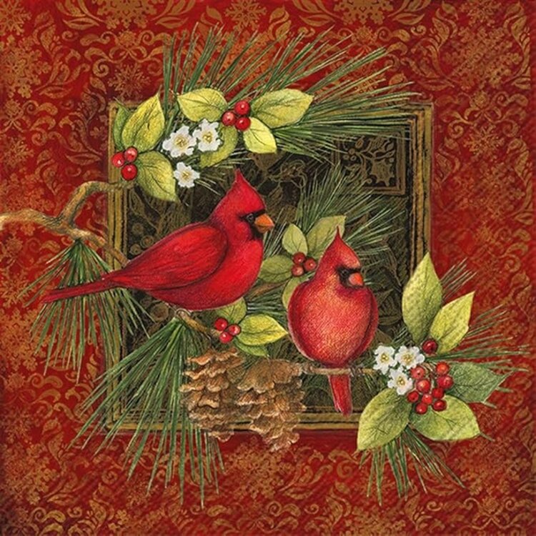 Boston International Cocktail Napkins / Botanical Christmas Birds