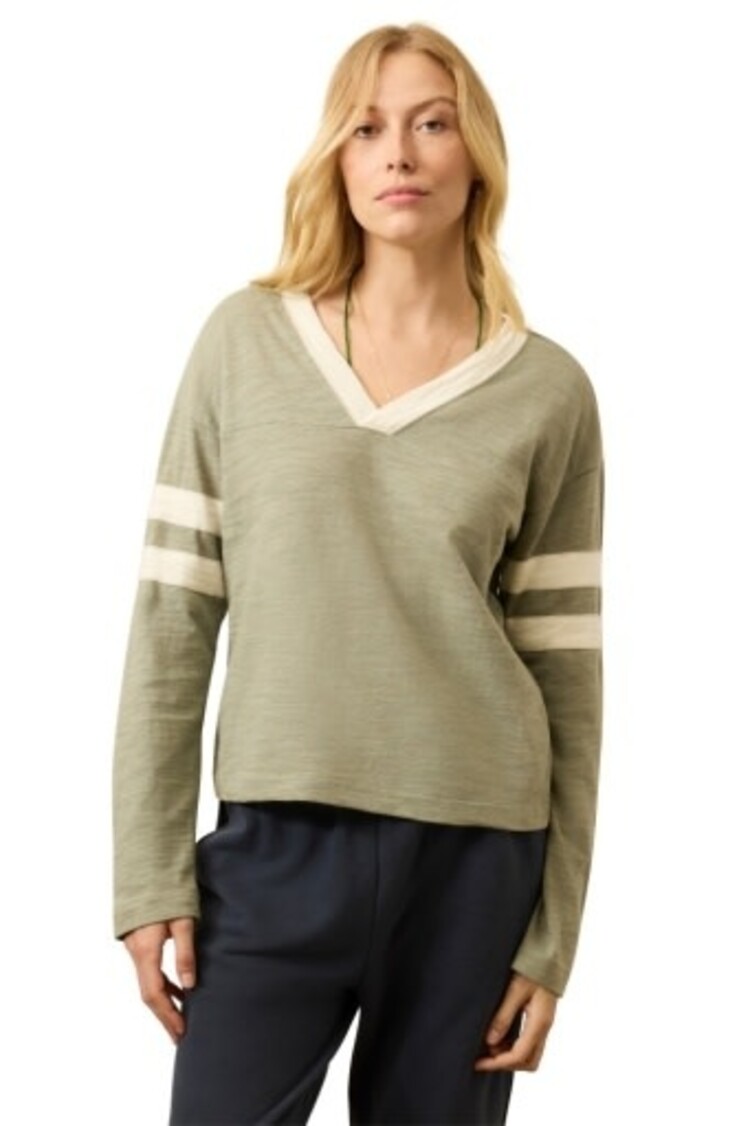 Faherty Brand sunwashed slub varsity v-neck long sleeve
