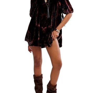 Free People MAYE PRINTED VELVET TUNIC / DARK BLACK COMBO - XS