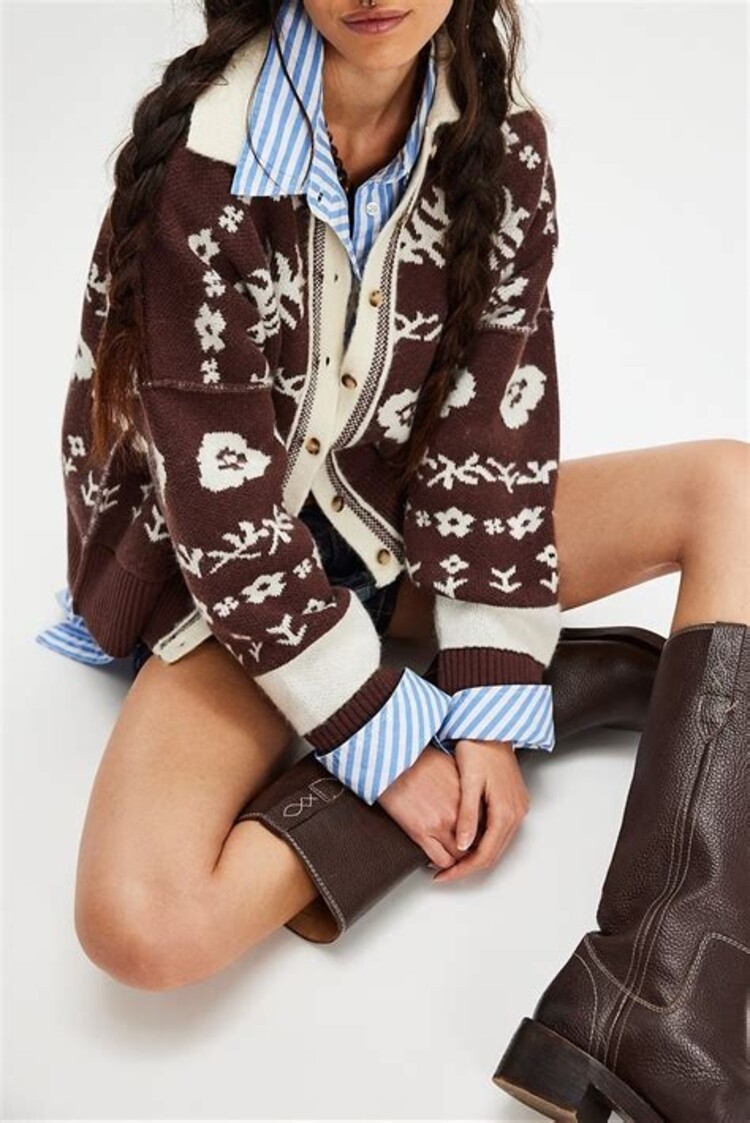 Free People Shelby Cardigan / Chocolate Combo - S
