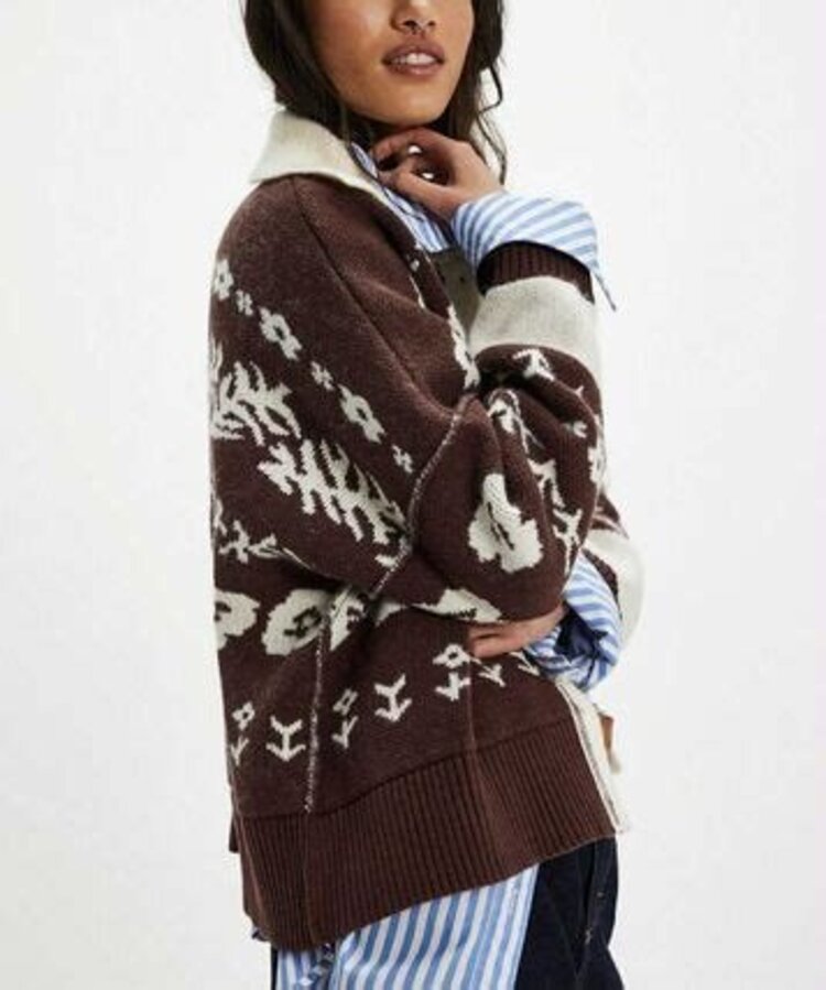 Free People Shelby Cardigan / Chocolate Combo - S