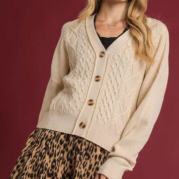 Chunky Cable Knit Button-Front Cardigan