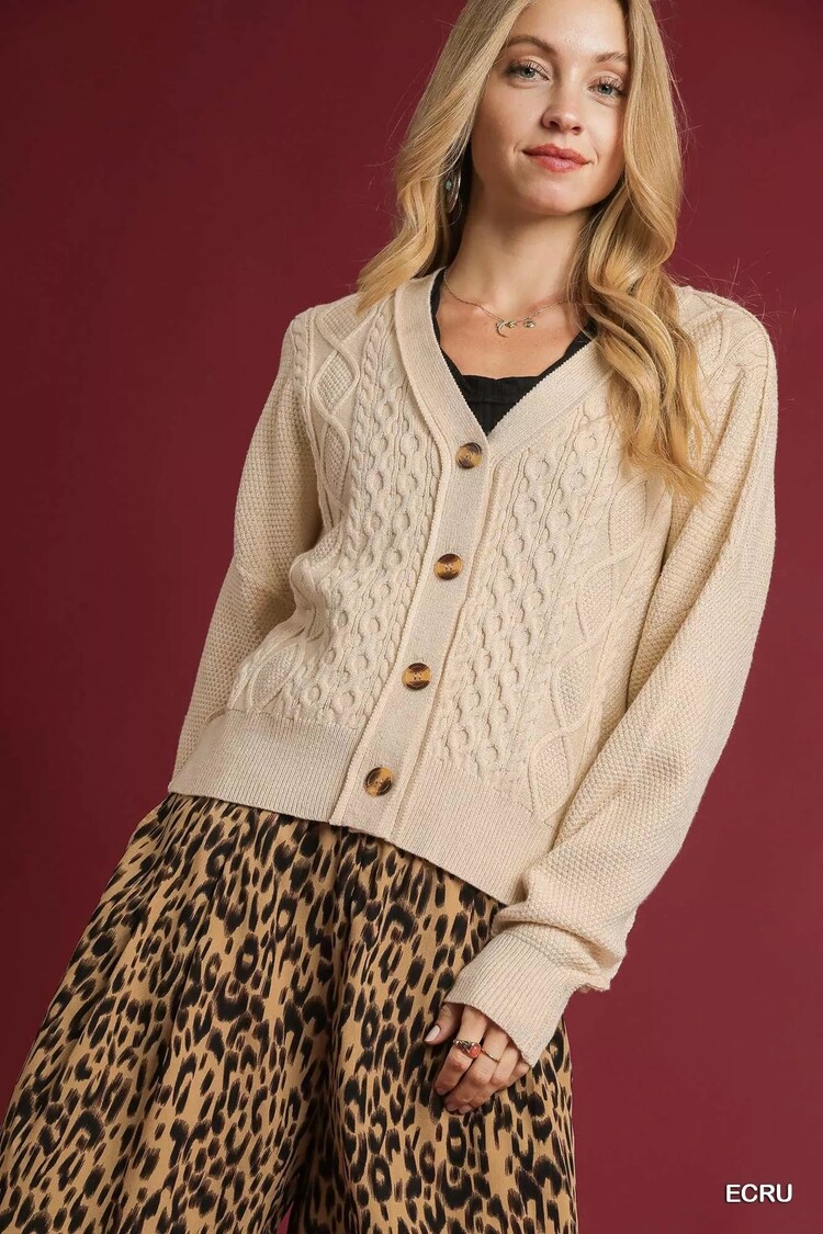 Chunky Cable Knit Button-Front Cardigan