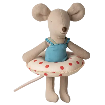 Maileg Beach mouse with float, Little sister - Red dots