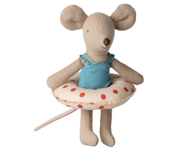 Maileg Beach mouse with float, Little sister - Red dots