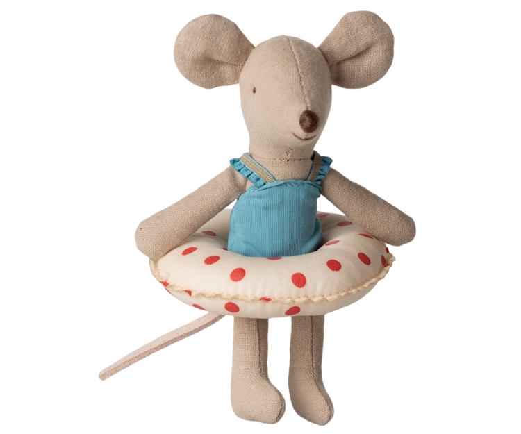 Maileg Beach mouse with float, Little sister - Red dots
