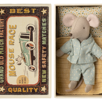 Maileg Little brother mouse in matchbox, blue