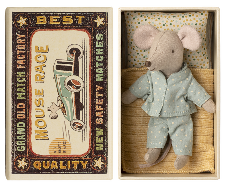 Maileg Little brother mouse in matchbox, blue