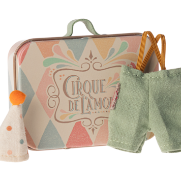 Maileg Clown clothes in suitcase, Little brother mouse