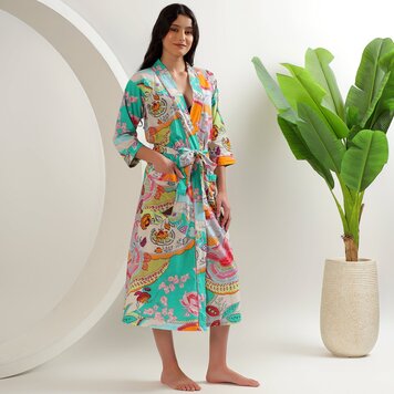 K & K Tabletops Block Print Kimono / Natural