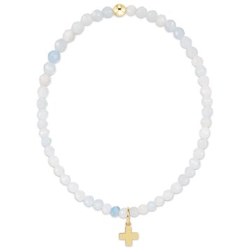 eNewton Classic Aquamarine 3mm Bracelet - Signature Cross Gold Charm