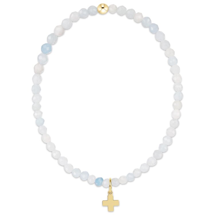 eNewton Classic Aquamarine 3mm Bracelet - Signature Cross Gold Charm