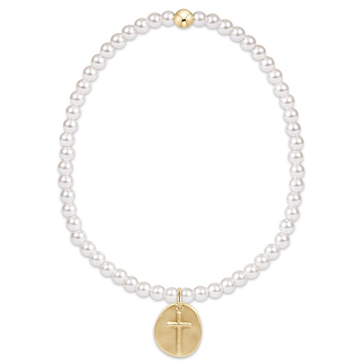 eNewton Classic Pearl 3mm Bracelet - Inspire Small Gold Disc