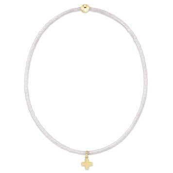 eNewton Hope Classic Silky White Bracelet - Signature Cross Small Gold Charm