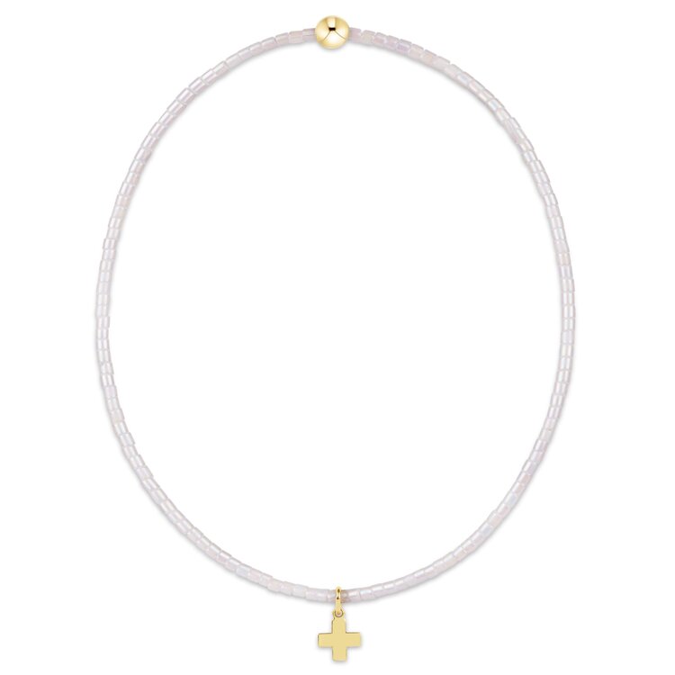 eNewton Hope Classic Silky White Bracelet - Signature Cross Small Gold Charm