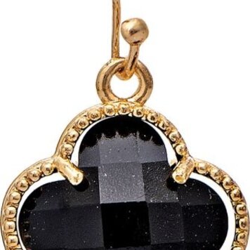 Rain Jewelry Collection Gold Faceted Black Color Gem Clover Earring