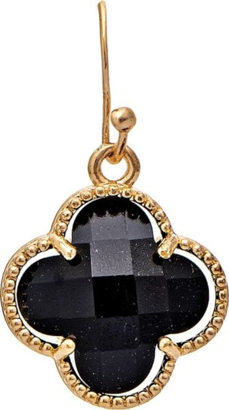 Rain Jewelry Collection Gold Faceted Black Color Gem Clover Earring