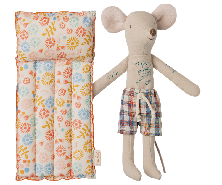 Maileg Beach mouse with air mattress / Dad - Flower