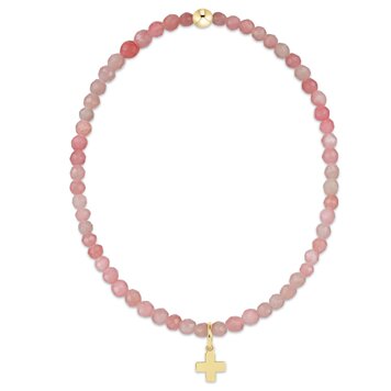 eNewton Classic Pink Opal 3mm Bracelet - Signature Cross Gold Charm