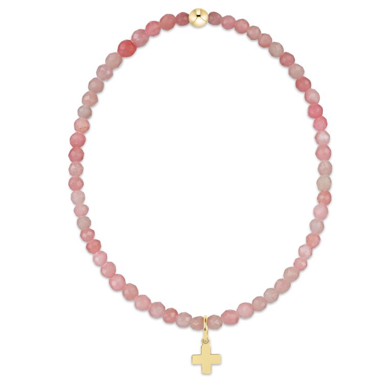 eNewton Classic Pink Opal 3mm Bracelet - Signature Cross Gold Charm