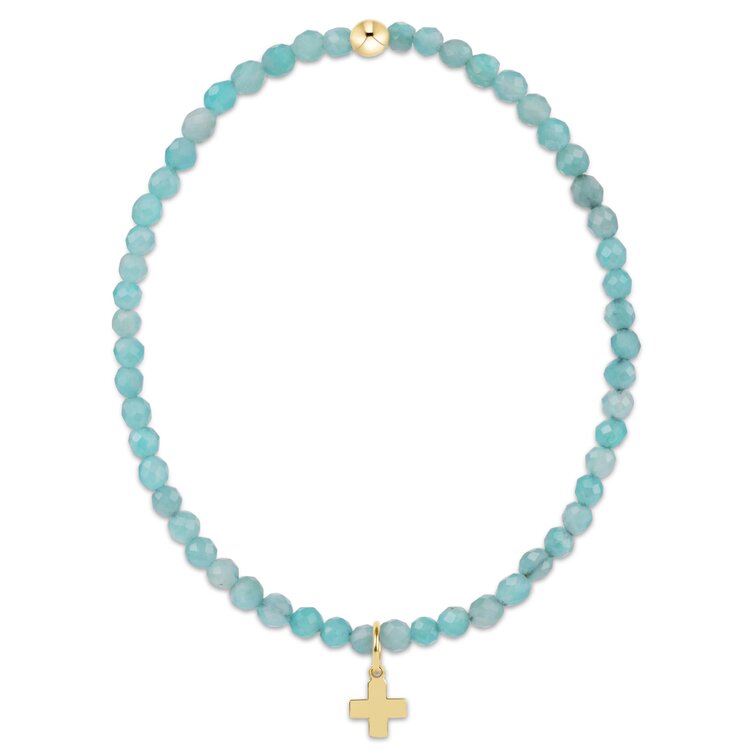eNewton Classic Amazonite 3mm Bracelet - Signature Cross Gold Charm