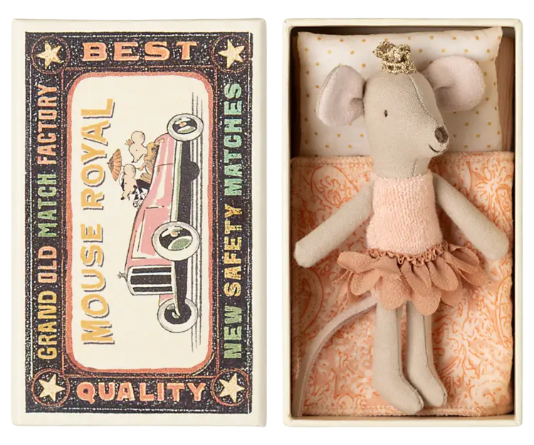 Maileg Princess mouse, Little sister mouse in matchbox