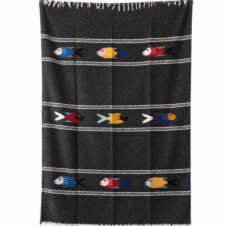 Black Baja Fish Yoga Blanket
