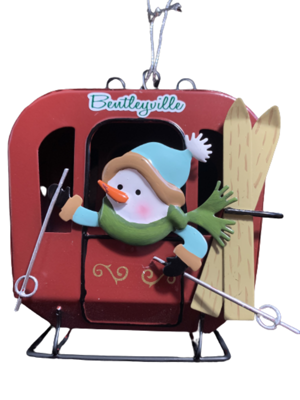 Snowman in Ski Gondola Ornament