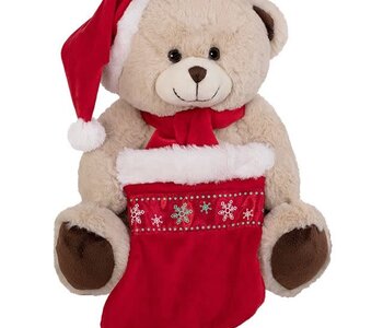 10" Cafe Latte Bear w/Hat, Scarf, & Stocking