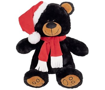 8" Sitting Black Bear w/Red Santa Hat & Scarf